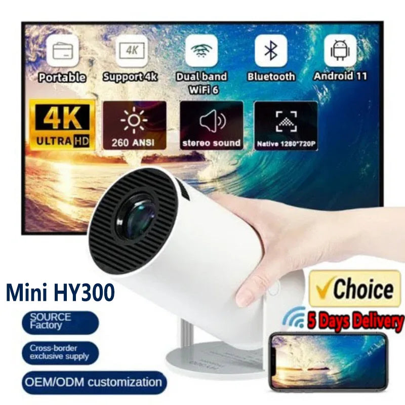 New MIINI HY300 Outdoor portable Projector 4KWifi 1080P 1280*720P HD Home Cinema Video Movies LED Projetor Video Game Projection